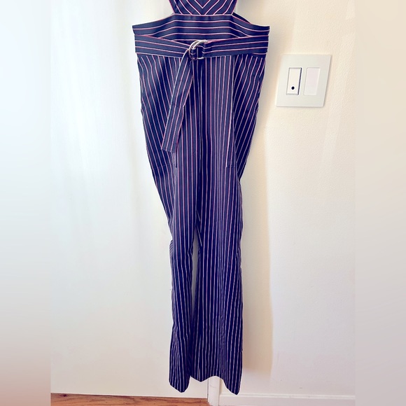 NWT Bebe Cut Out Belted Striped Sleeveless Wide Leg Jumpsuit Size 6 - Picture 5 of 14